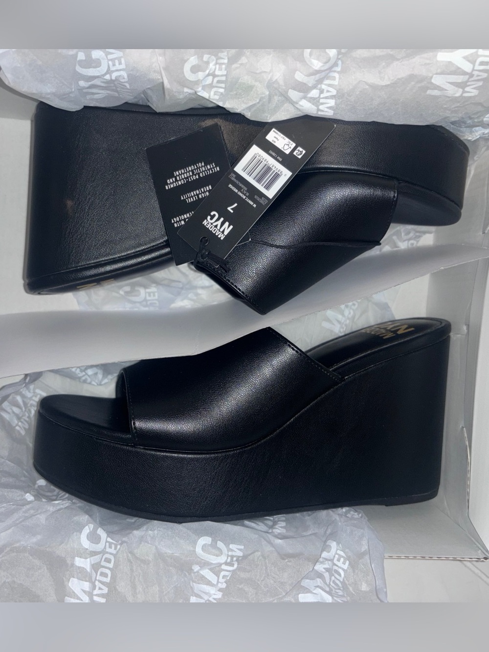 Madden NYC Black Platform Boho Wedge Slide on Sandals - Women's 7 - Picture 11 of 15
